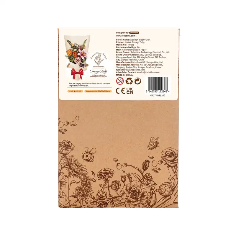 3D Wooden Puzzle Flower Tulip Orange