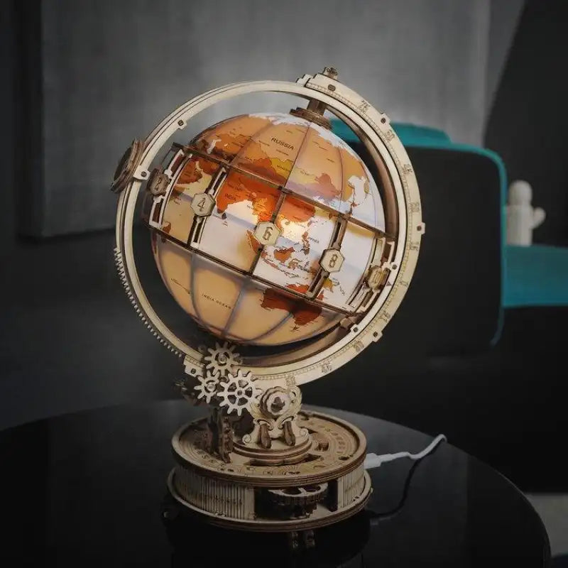 3D Wooden Puzzle Glowing Globe