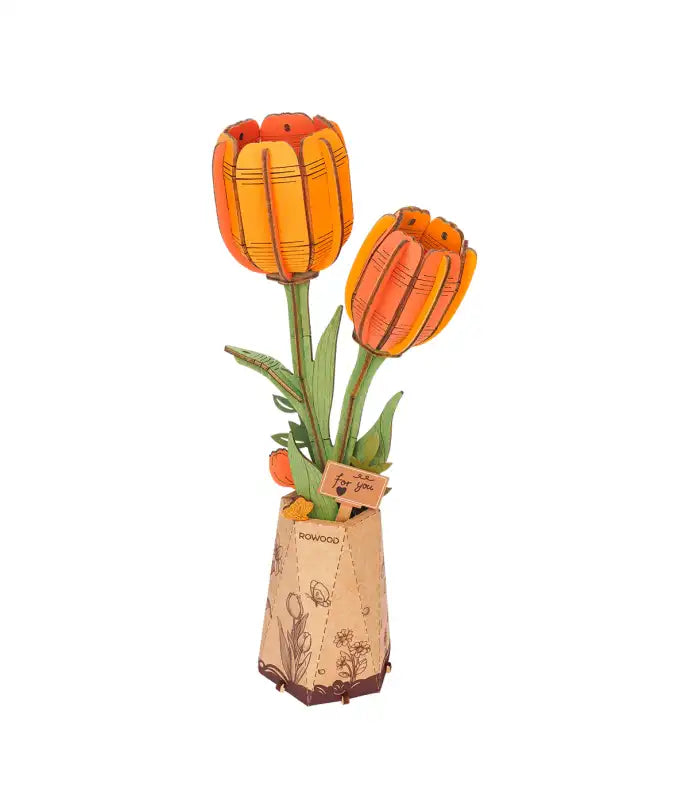 3D Wooden Puzzle Flower Tulip Orange - image 1