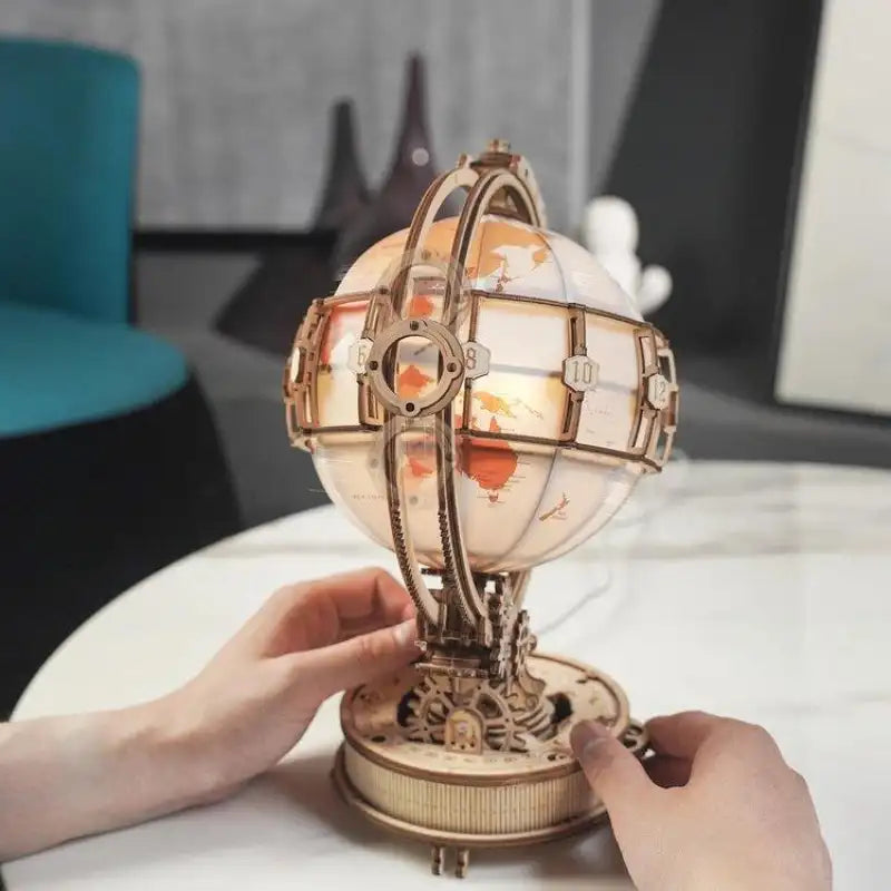 3D Wooden Puzzle Glowing Globe
