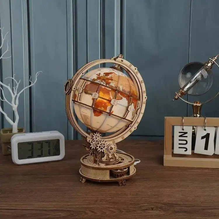 3D Wooden Puzzle Glowing Globe