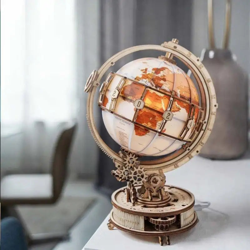 3D Wooden Puzzle Glowing Globe